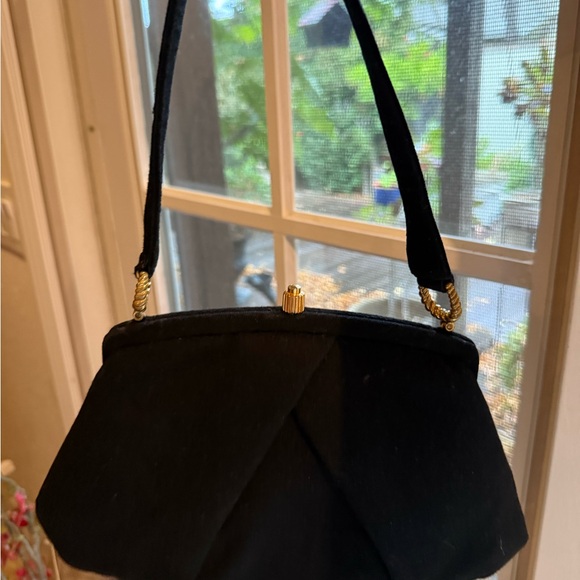 Vintage MM Malama Black Handbag  with Gold Accents 10”wide 7 “ height - Picture 5 of 14